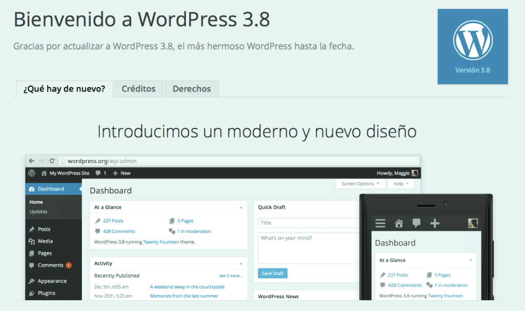 Bienvenida Wordpress 3.8